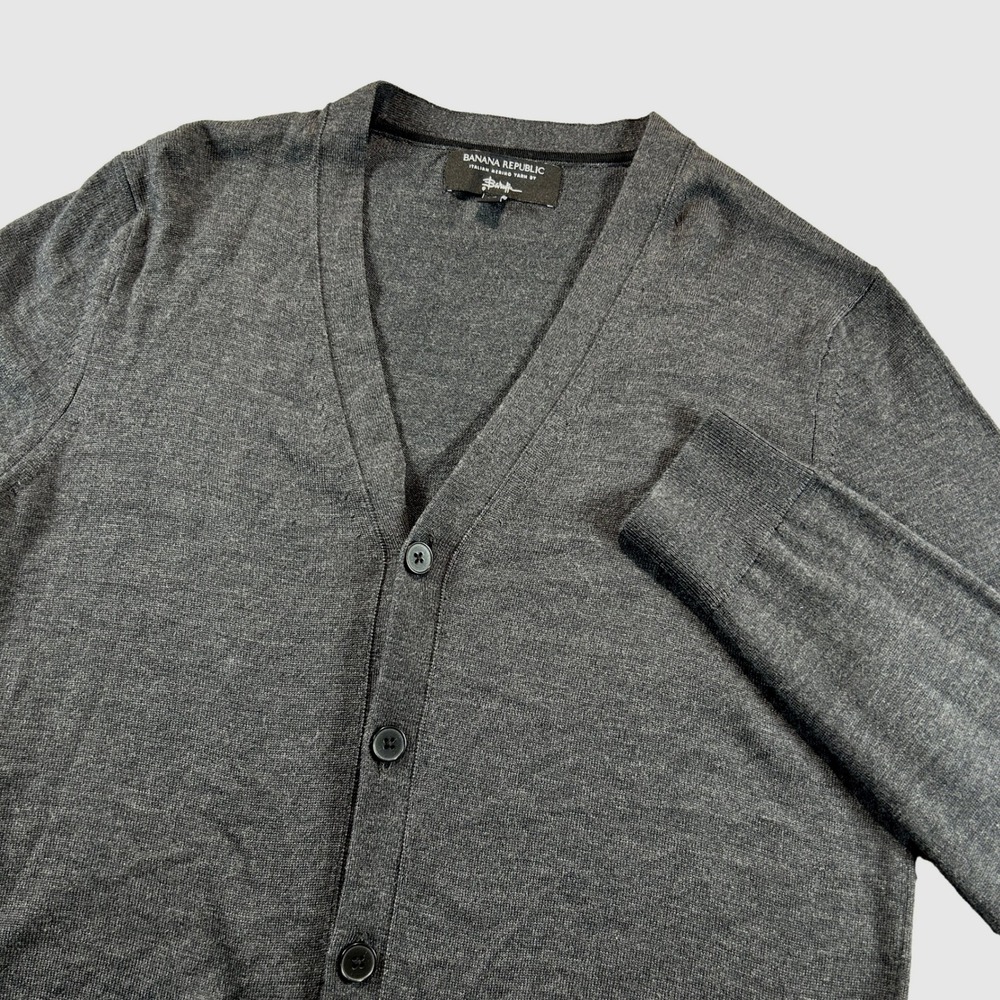Banana Republic Cardigan Mens M Gray Italian Merino Wool Zegna Baruffa Button Up